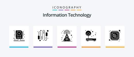 pack d'icônes glyphe 5 de la technologie de l'information, y compris le routeur. réseau. électrique. l'Internet. la tour. conception d'icônes créatives vecteur