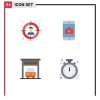 ensemble de pictogrammes de 4 icônes plates simples d'éléments de conception vectoriels modifiables d'alerte de caméra d'application de transport d'audience vecteur