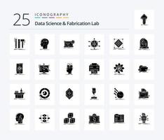 laboratoire de science des données et de fabrication 25 pack d'icônes de glyphes solides comprenant des informations. données. clé. matériel. électronique vecteur