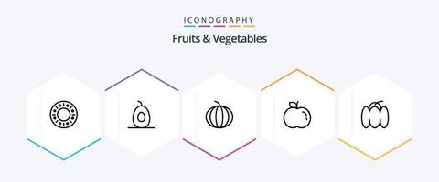 pack d'icônes de 25 lignes de fruits et légumes, y compris. pomme. . poivre vecteur