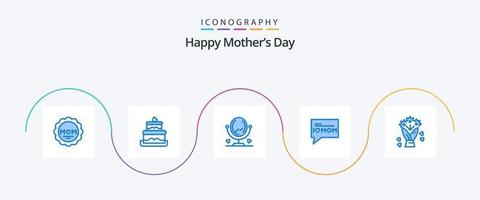 heureux pack d'icônes bleues de la fête des mères 5, y compris. cadeau. meubles. fleur. maman vecteur