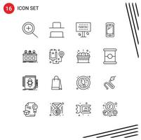 ensemble moderne de 16 contours pictogramme de concours d'experts merci samsung mobile éléments de conception vectoriels modifiables vecteur
