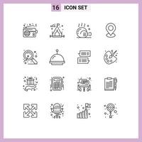 pack de 16 signes et symboles de contours modernes pour les supports d'impression Web tels que le marqueur de loupe poulet carte repas éléments de conception vectoriels modifiables vecteur