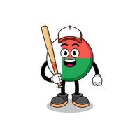 dessin animé de mascotte de drapeau de madagascar en tant que joueur de baseball vecteur