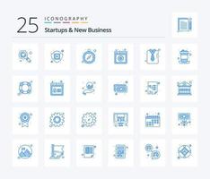 startups et nouveau pack d'icônes de couleur bleue de 25 entreprises, y compris les costumes. cravate unie. horloge. entreprise. développement web vecteur