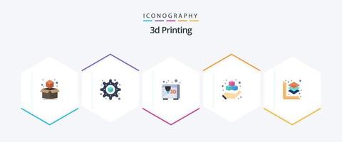 impression 3d pack de 25 icônes plates comprenant . impression. la modélisation. escaladé. main vecteur