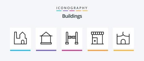 pack d'icônes ligne 5 de bâtiments comprenant des appartements résidentiels. bâtiment de la ville. bâtiment. bâtiment. magasin. conception d'icônes créatives vecteur