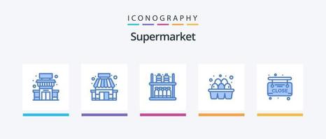 pack d'icônes de supermarché bleu 5 comprenant. œuf. fermer. marché. conception d'icônes créatives vecteur