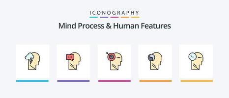 processus mental et ligne de caractéristiques humaines remplies de 5 icônes, y compris la tête. théorie. relaxatio. planification. humain. conception d'icônes créatives vecteur