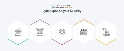 cyber spot et pack d'icônes de 25 lignes de cybersécurité, y compris un expert. concours. bouclier. soutien. bouée de sauvetage vecteur