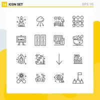 ensemble de 16 symboles d'icônes d'interface utilisateur modernes signes pour la science chimie vie sécurité protection éléments de conception vectoriels modifiables vecteur