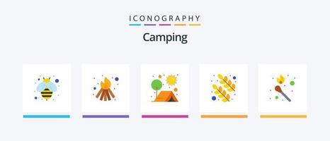 pack d'icônes de camping plat 5 comprenant un feu de bâton. flamme. Extérieur. feu. feuilles. conception d'icônes créatives vecteur