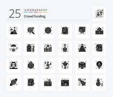 crowdfunding pack d'icônes de 25 glyphes solides, y compris la présentation. graphique. bitcoins. argent. finance vecteur