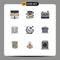 interface mobile filledline couleur plate ensemble de 9 pictogrammes de transfert de lune lecteur multimédia fichier son éléments de conception vectoriels modifiables vecteur