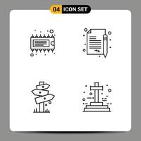 ligne d'interface mobile ensemble de 4 pictogrammes de panneau de composants ic signe de contrat éléments de conception vectoriels modifiables vecteur