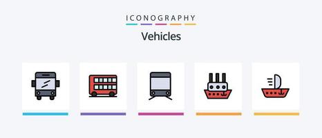 ligne de véhicules remplie de 5 packs d'icônes comprenant. bateau. véhicule. agriculteur. conception d'icônes créatives vecteur
