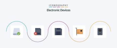 appareils pack d'icônes plat 5, y compris les appareils. carte. matériel. gadget. disque vecteur