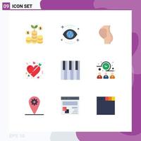 pictogramme ensemble de 9 couleurs plates simples de mariage coeur grossesse cupidon foetus éléments de conception vectoriels modifiables vecteur