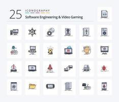 pack d'icônes rempli de 25 lignes de génie logiciel et de jeux vidéo, y compris le disque dur. installer. Jeux. DVD. installer vecteur