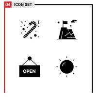 pack d'interface utilisateur de 4 glyphes solides de base d'éléments de conception vectorielle modifiables de soleil de montagne d'entreprise de signe de bonbon vecteur