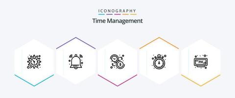 gestion du temps pack d'icônes de 25 lignes comprenant une alarme. minuteur. budget. chronomètre. haut bas vecteur