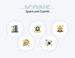 pack d'icônes plates spatiales 5 conception d'icônes. Commencez. fusée. lancement. espace. cosmos vecteur