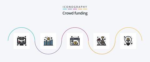 ligne de financement participatif remplie de 5 icônes plates, y compris la finance. entreprise. page web. gagnant. montagne vecteur