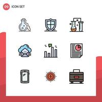 ensemble moderne de 9 pictogrammes de couleurs plates remplies de bouclier de courrier de données nuage science de la matière éléments de conception vectoriels modifiables vecteur