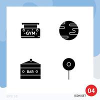 pack de glyphes solides de 4 symboles universels d'éléments de conception vectoriels modifiables d'emplacement de barre de terre de divertissement de gym vecteur