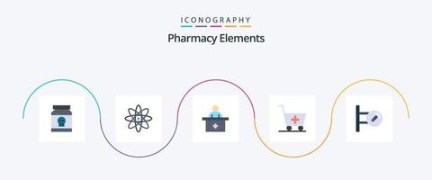 pack d'icônes plat 5 éléments de pharmacie, y compris le tableau. hôpital. médecine. chariot vecteur