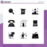 interface mobile glyphe solide ensemble de 9 pictogrammes de directives d'appel de contact à tout moment classement éléments de conception vectoriels modifiables vecteur