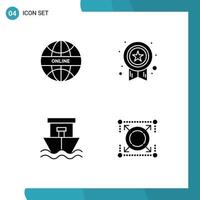 4 icônes créatives signes et symboles modernes des éléments de conception vectoriels modifiables de l'été global beach world star vecteur