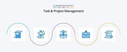 pack d'icônes bleues de gestion de tâches et de projets 5 comprenant. Tâches. idée. presse-papiers. voyage vecteur