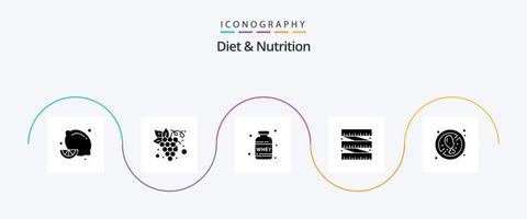 régime alimentaire et nutrition glyphe 5 pack d'icônes, y compris la nourriture. pas de viande. nutrition. taille. régime vecteur