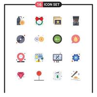 interface mobile jeu de couleurs plates de 16 pictogrammes de jeu de disque e fun pack modifiable en ligne d'éléments de conception de vecteur créatif