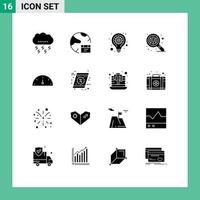 ensemble de 16 symboles d'icônes d'interface utilisateur modernes signes pour la recherche de tableau de bord lampe de recherche globale éléments de conception vectoriels modifiables vecteur