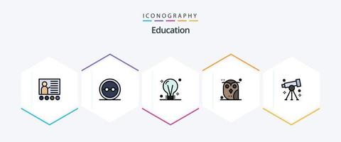 éducation 25 pack d'icônes fillline, y compris la nuit. animal. lunettes. idée. la créativité vecteur