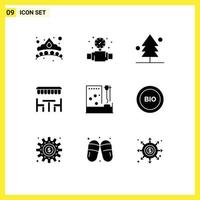 9 pack de glyphes solides de l'interface utilisateur de signes et symboles modernes de la forêt de printemps de l'hôpital manger des éléments de conception vectoriels modifiables au restaurant vecteur