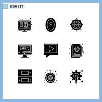 interface mobile glyphe solide ensemble de 9 pictogrammes de code de l'éducation ordinateur domestique direction éléments de conception vectoriels modifiables vecteur