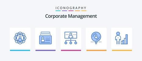 pack d'icônes bleues de gestion d'entreprise 5 comprenant une loupe. trouver. identifiant. organisation. direction. conception d'icônes créatives vecteur