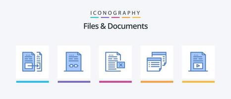 fichiers et documents pack d'icônes bleu 5 comprenant du papier. note. contracter. bureau. document. conception d'icônes créatives vecteur