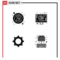 pack d'interface utilisateur de glyphes solides de base d'éléments de conception vectoriels modifiables de livre de recherche de marketing d'engrenage d'anonymat vecteur