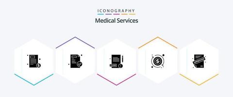 pack d'icônes de 25 glyphes de services médicaux comprenant. approuvé. médical. application. argent vecteur