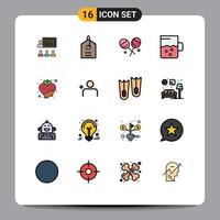 pack de 16 signes et symboles de lignes remplies de couleurs plates modernes pour les supports d'impression Web tels que les fruits végétariens, les bonbons, les aliments, les boissons, les éléments de conception vectoriels créatifs modifiables vecteur