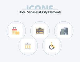 services hôteliers et éléments de la ville pack d'icônes plat 5 conception d'icônes. hôtel. service. bagage. lit vecteur