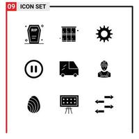 symboles d'icônes universelles groupe de 9 glyphes solides modernes d'éléments de conception vectoriels modifiables de l'interface utilisateur de sport van de travailleur vecteur