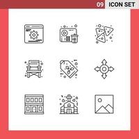 aperçu de l'interface mobile ensemble de 9 pictogrammes d'éléments de conception vectoriels modifiables de chaise de voyage d'eco chips d'étiquette vecteur