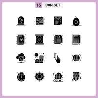 pack de 16 signes et symboles de glyphes solides modernes pour les supports d'impression Web tels que les éléments de conception vectoriels modifiables de nourriture de fichier de document de format couleur vecteur