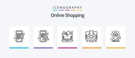 pack d'icônes de la ligne d'achat en ligne 5, y compris le marketing. paiement. journal. carte de crédit. boutique. conception d'icônes créatives vecteur