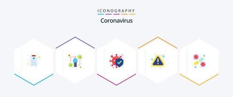 coronavirus 25 pack d'icônes plates comprenant des bactéries. avertissement. viral. avis. sûr vecteur